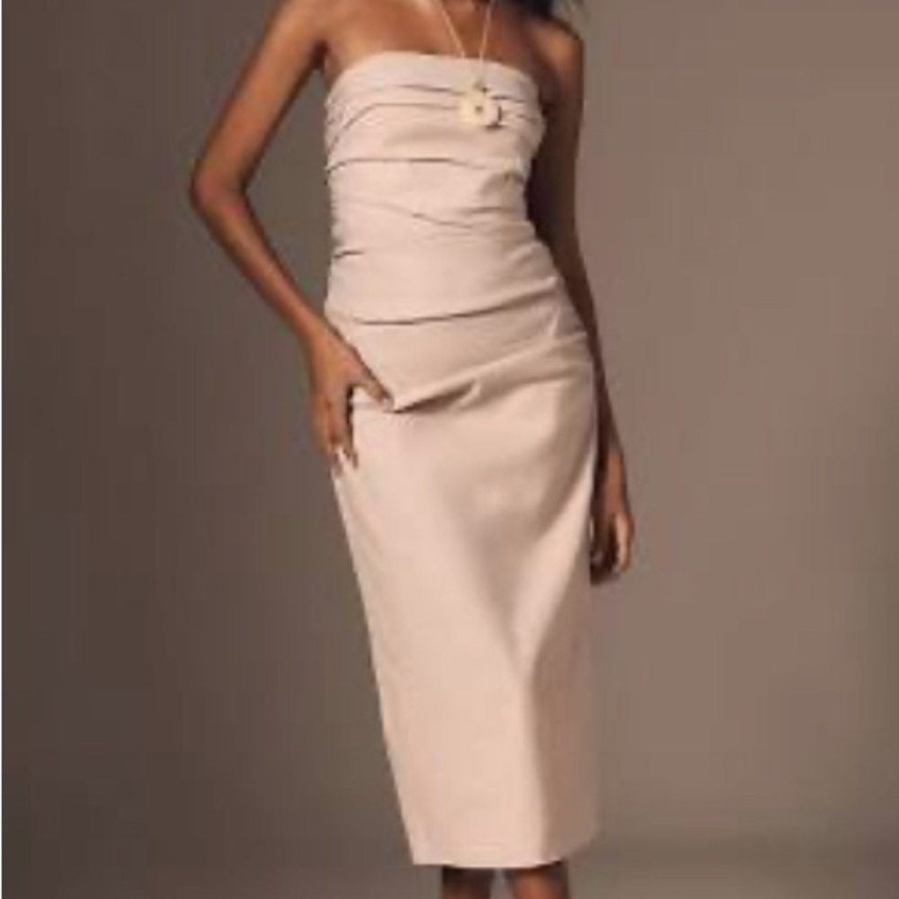 The Soleil Slim Strapless Rouched Dress from Anthropologie - Beige Large L